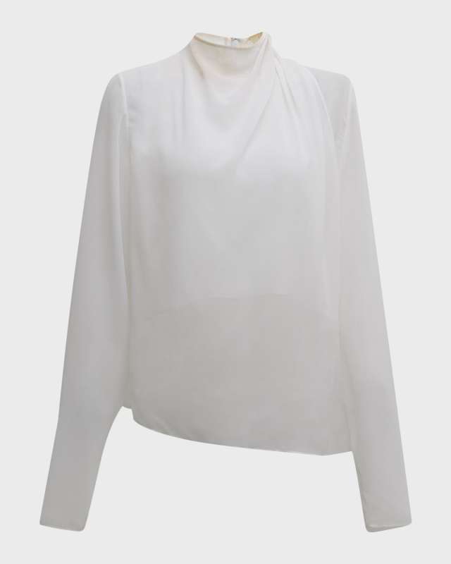 Lightweight Georgette Overlap Drape Long-Sleeve Blous